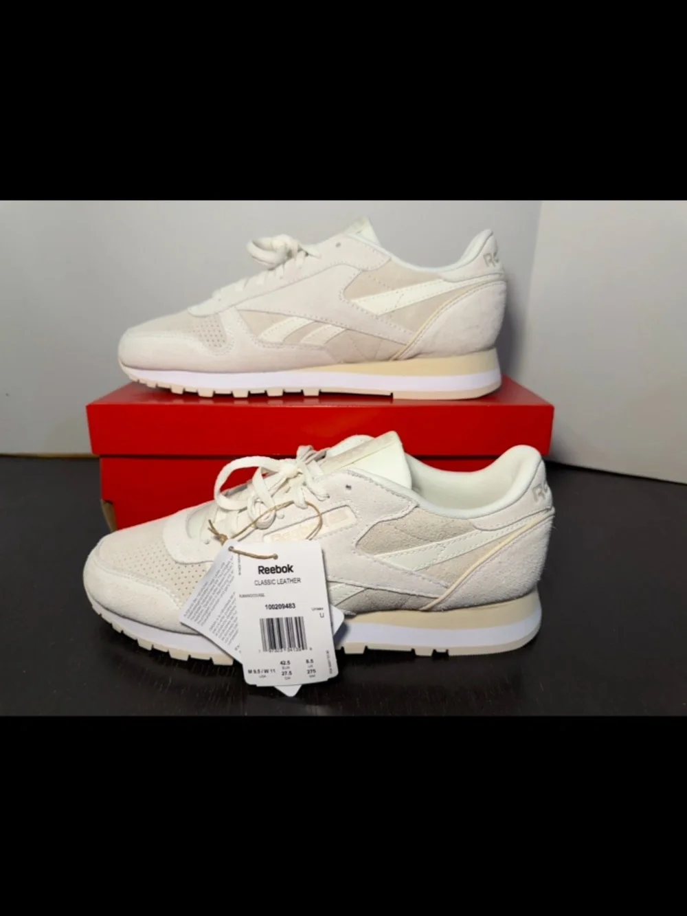 Reebok Classic Leather Running Shoes Sneakers Chalk/Sand/White Unisex M9.5/W11